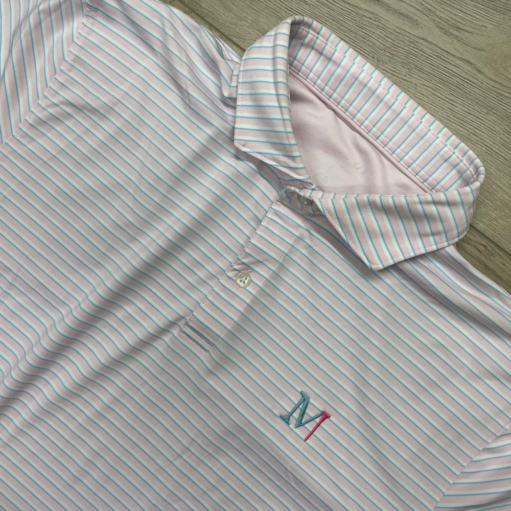Johnnie-O Polo Shirt Mens Pink Lollipop Striped Performance Jersey JMPO102160